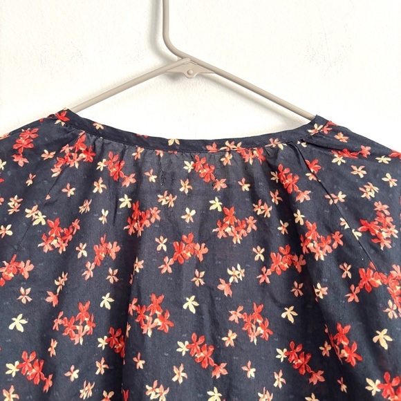 OUTERKNOWN Navy Blue Floral Button Up Long Sleeve Blouse Women’s Size Small - Picture 9 of 10